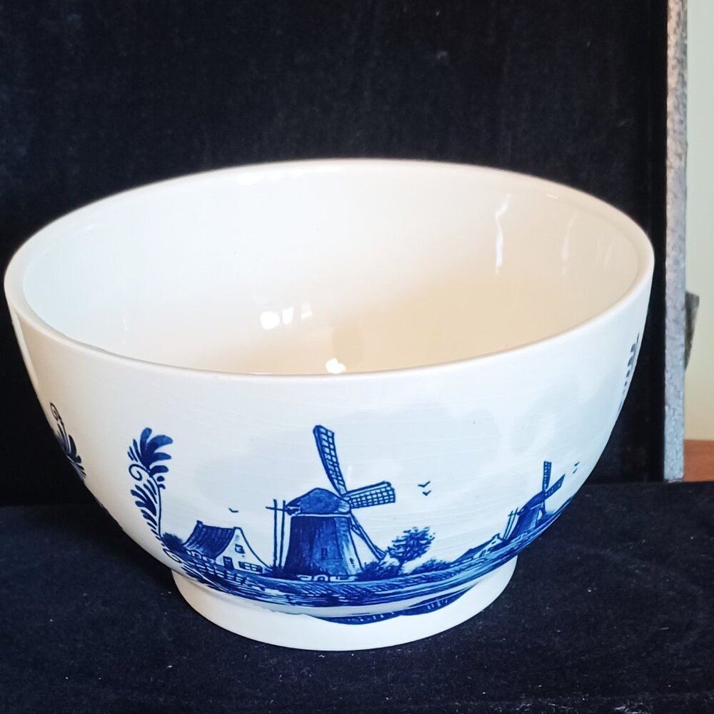 Dutch Delft Blue "t Delftsche Huys" Bowl Windmill Sailboat Hand Painted Holland
